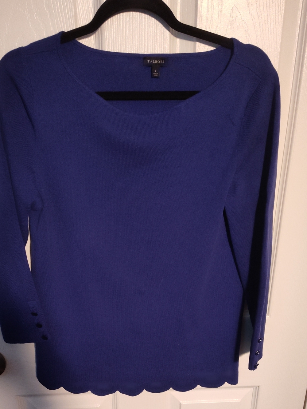 Talbots Royal Blue Scalloped-Hem Long Sleeve Top